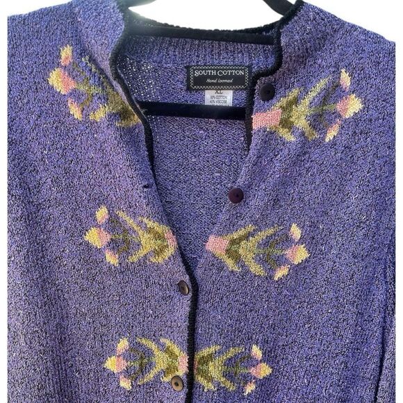 South Cotton  Blue Floral Cardigan Size Extra Large - Picture 4 of 5